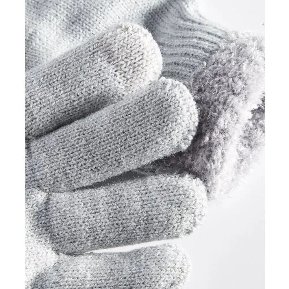 On 34TH Women's Gray Rib-Stitch Fuzzy-Cuff Knit Gloves Macy's, One Size